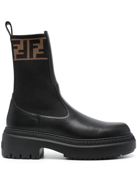 FENDI Domino Leather Ankle Boots 